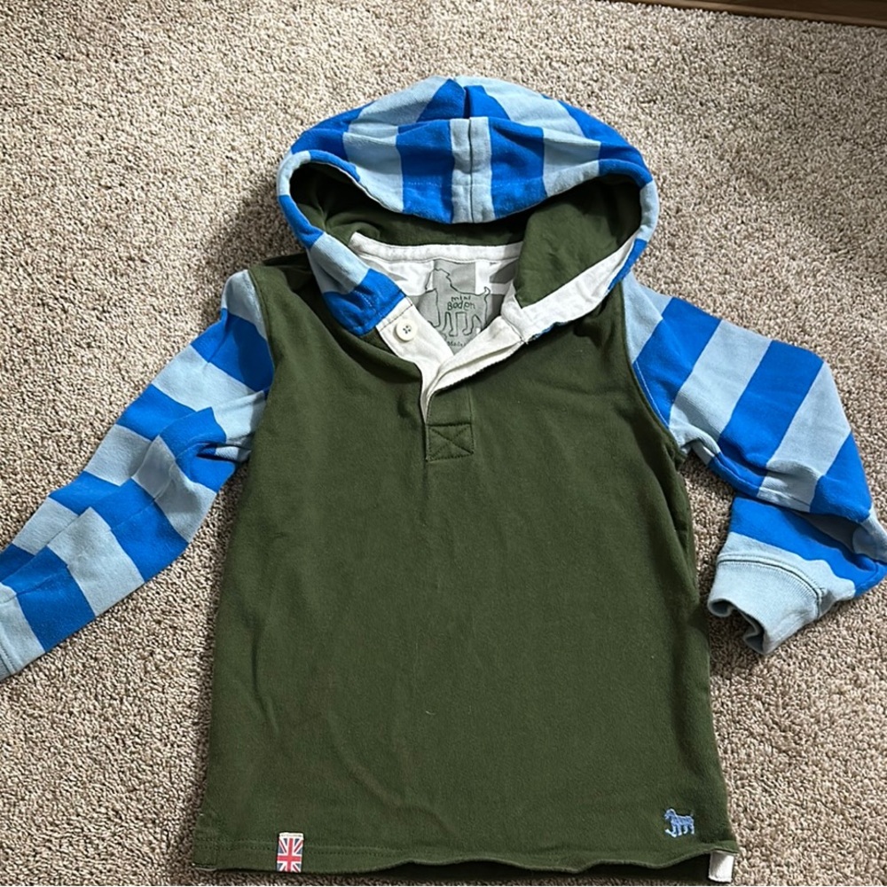 Mini Boden Kids Green and Blue Striped Hoodie